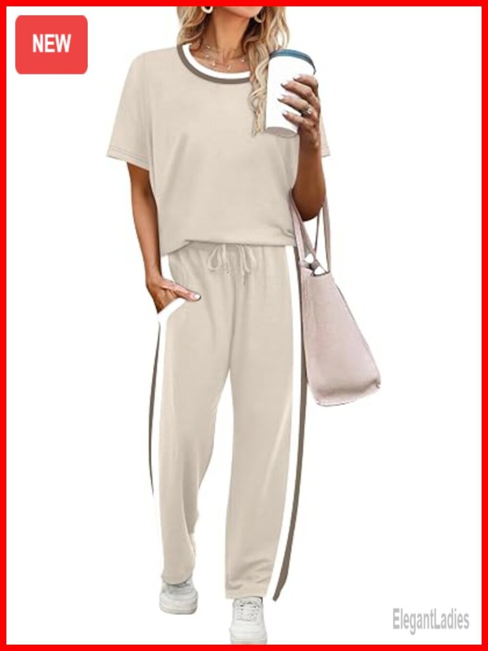 2 Piece Lounge Set Matching Summer Outfit Short Sleeve Top Wide Leg Pants